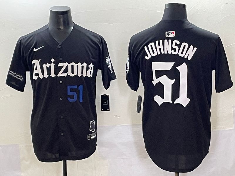 Men 2025 Arizona Diamondback #51 Johnson Black Five generations Joint Name Nike MLB Jersey style 8